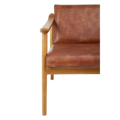 Kendari Brown Leather With Natural Teak Wood Armchair