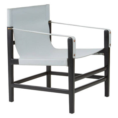 Kendari Grey Leather & Black Teak Wood Chair