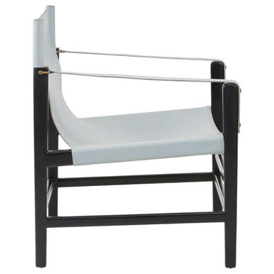 Kendari Grey Leather & Black Teak Wood Chair