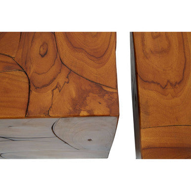 Set Of 3 Brown Solid Teak Wood Side Tables & Stools, Surak