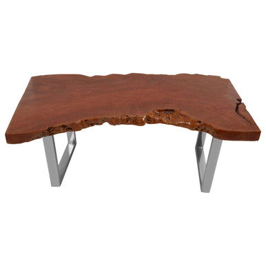 Brown Longan Wood Coffee Table With Silver Steel Frame, Surak