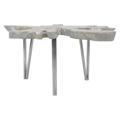 Silver Teak Wood Star Top Coffee Table With Steel Legs, Surak