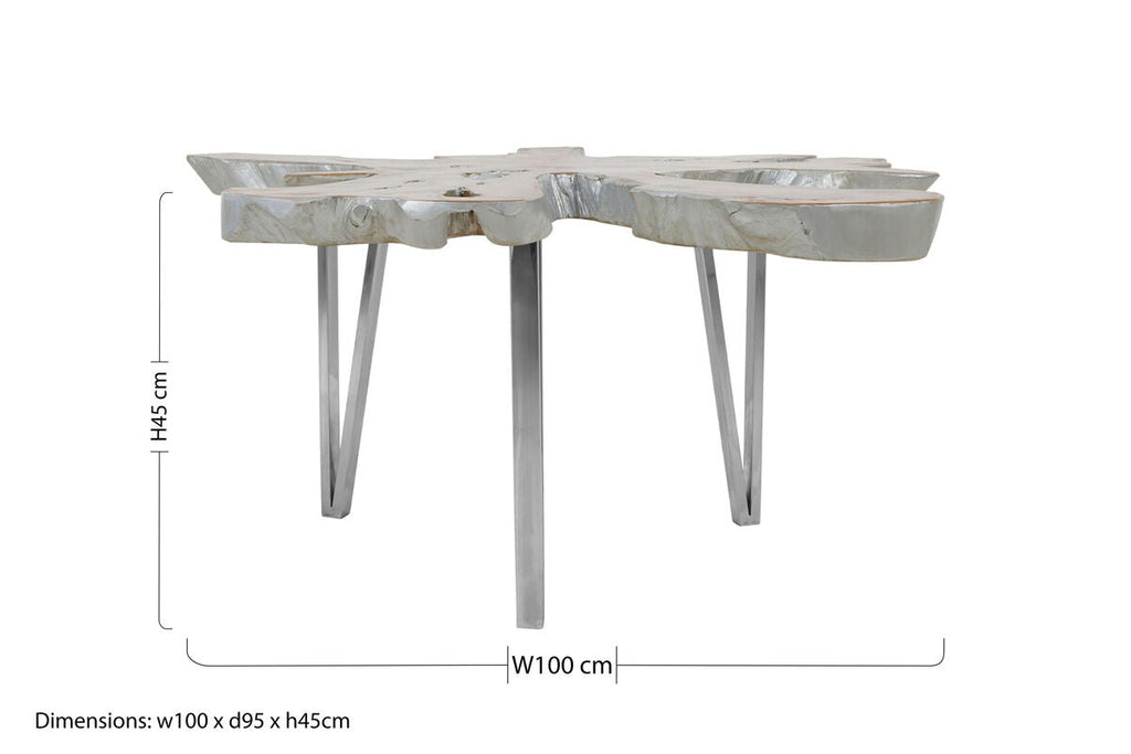 Silver Teak Wood Star Top Coffee Table With Steel Legs, Surak