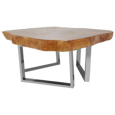 Natural Teak Wood Coffee Table With Silver Steel Frame, Surak