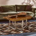 Natural Teak Wood Coffee Table With Silver Steel Frame, Surak