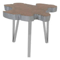 Silver Teak Wood Top Medium Side Table With Stainless Steel Legs, Surak