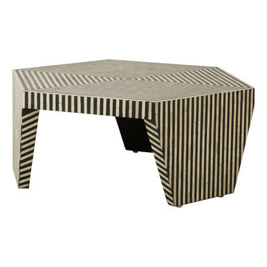 Black & White Striped Bone Inlay Hexagon Coffee Table, Fusion
