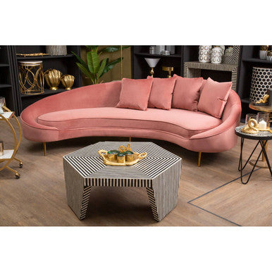 Black & White Striped Bone Inlay Hexagon Coffee Table, Fusion