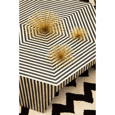 Black & White Striped Bone Inlay Hexagon Coffee Table, Fusion