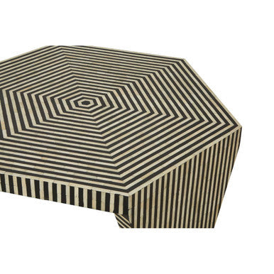 Black & White Striped Bone Inlay Hexagon Coffee Table, Fusion