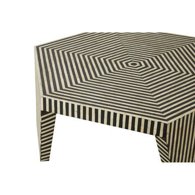 Black & White Striped Bone Inlay Hexagon Coffee Table, Fusion