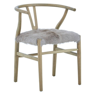 Hazel Natural Oak Wood & Grey Fur Dining Chair