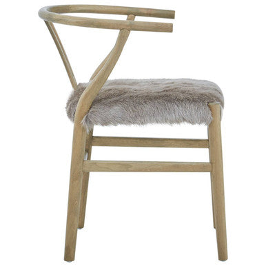 Hazel Natural Oak Wood & Grey Fur Dining Chair