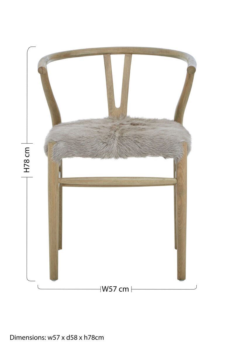 Hazel Natural Oak Wood & Grey Fur Dining Chair