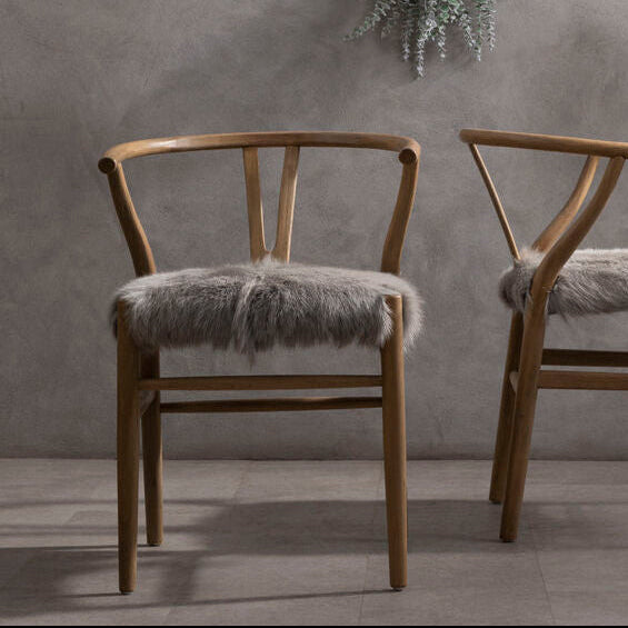 Hazel Natural Oak Wood & Grey Fur Dining Chair