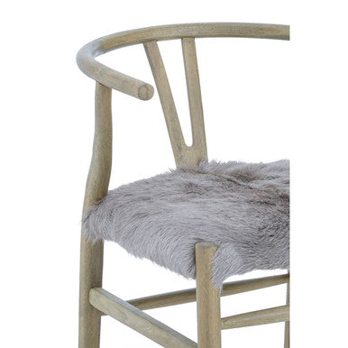 Hazel Natural Oak Wood & Grey Fur Dining Chair