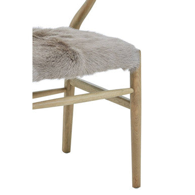 Hazel Natural Oak Wood & Grey Fur Dining Chair