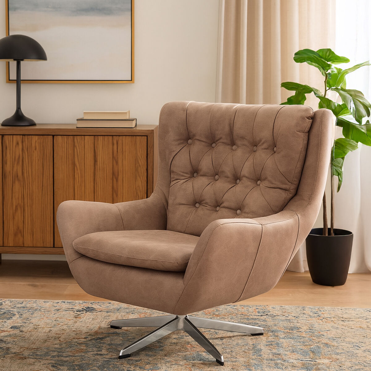 Harold Brown Leather Swivel Chair