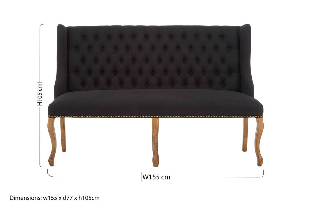 2 Seat Black Bench Sofa, Harrison