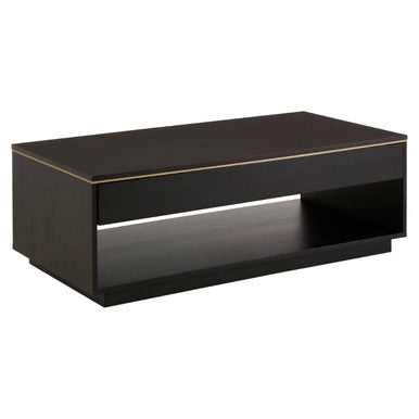 Black Oak Veneer 1-Drawer Coffee Table With Gold Trim & Lower Storage Shelf, Diamond