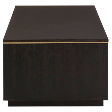 Black Oak Veneer 1-Drawer Coffee Table With Gold Trim & Lower Storage Shelf, Diamond