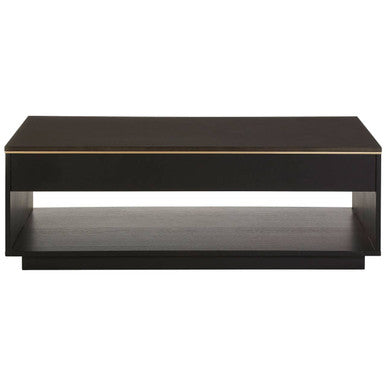 Black Oak Veneer 1-Drawer Coffee Table With Gold Trim & Lower Storage Shelf, Diamond