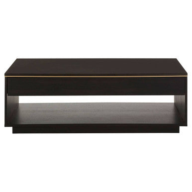 Black Oak Veneer 1-Drawer Coffee Table With Gold Trim & Lower Storage Shelf, Diamond