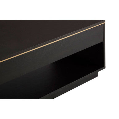 Black Oak Veneer 1-Drawer Coffee Table With Gold Trim & Lower Storage Shelf, Diamond
