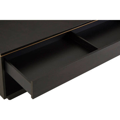 Black Oak Veneer 1-Drawer Coffee Table With Gold Trim & Lower Storage Shelf, Diamond