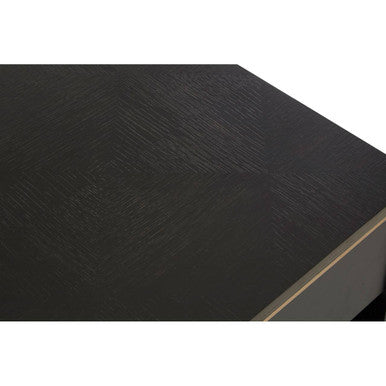 Black Oak Veneer 1-Drawer Coffee Table With Gold Trim & Lower Storage Shelf, Diamond