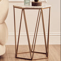 White Solid Marble Top Hexagonal Side Table With Gold Metal Frame, Shalimar