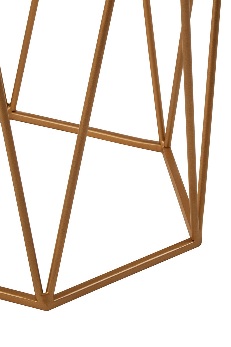 White Solid Marble Top Hexagonal Side Table With Gold Metal Frame, Shalimar