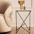 White Marble Top Square Side Table With Black Metal Legs, Shalimar