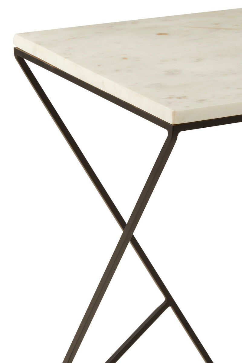 White Marble Top Square Side Table With Black Metal Legs, Shalimar