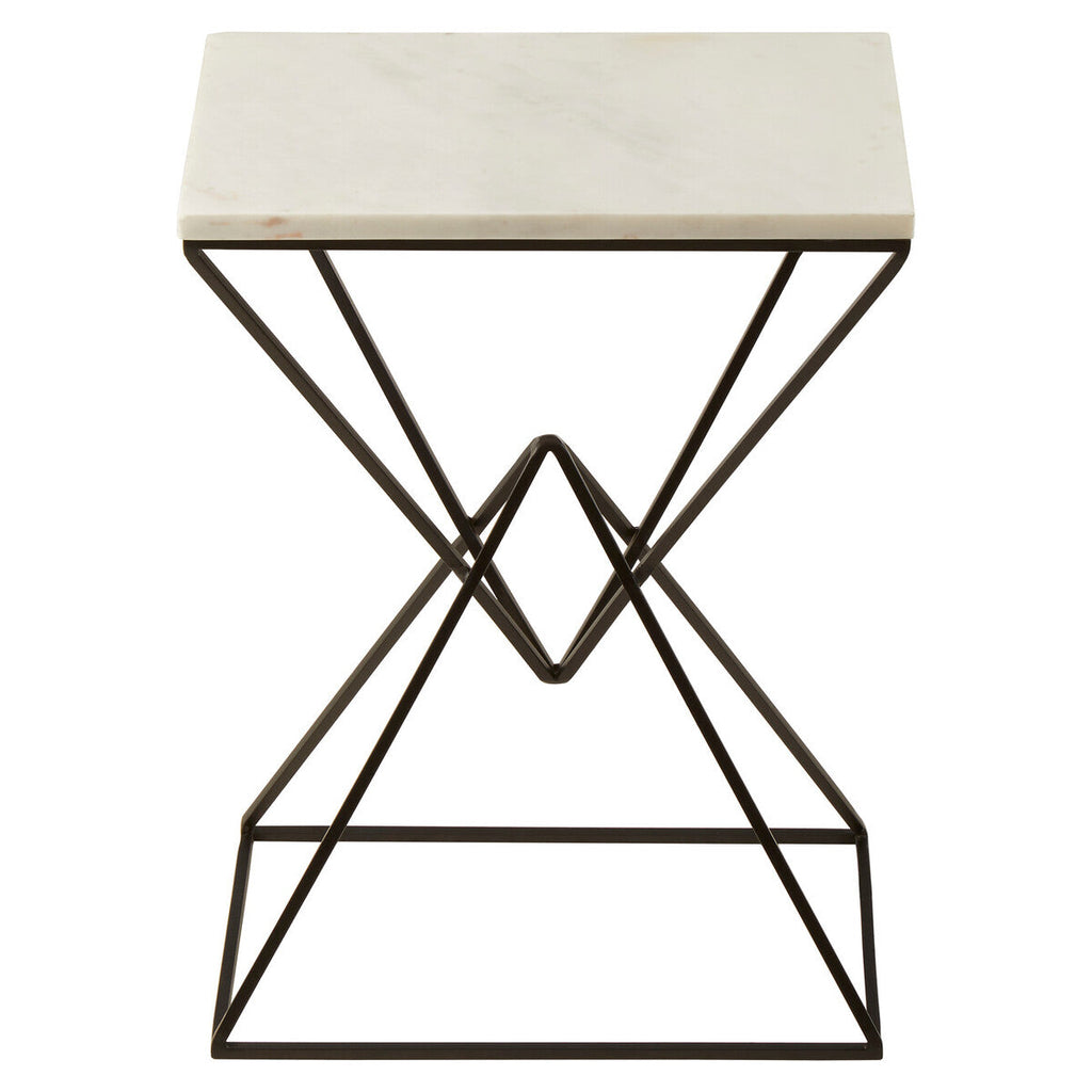 White Marble Top Rectangular Side Table With Black Metal Prismatic Base, Shalimar