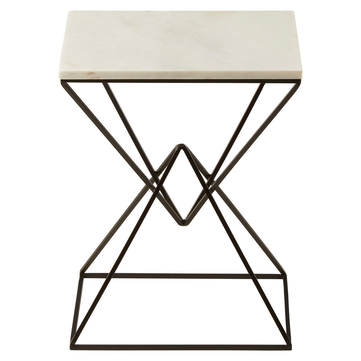 White Marble Top Rectangular Side Table With Black Metal Prismatic Base, Shalimar