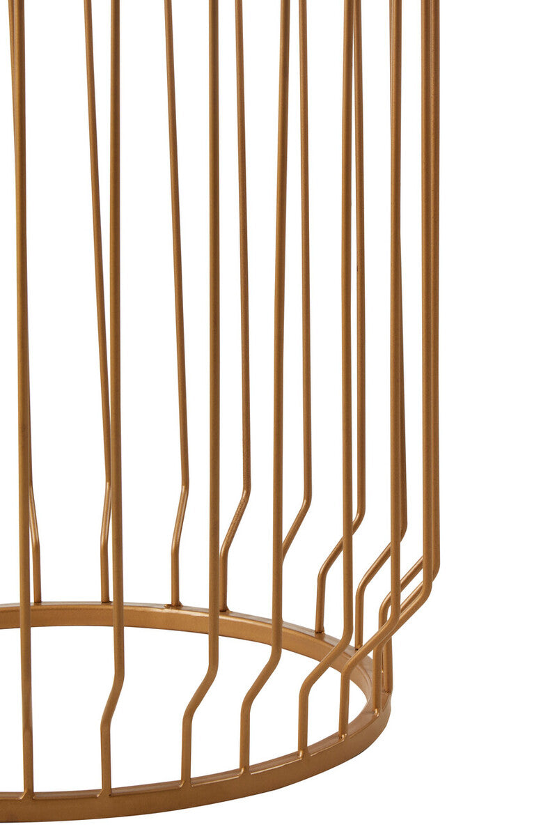 White Marble Top Round Side Table With Reflective Gold Wireframe Metal Base, Shalimar