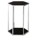 Hexagonal End Table With Black Marble Top & Bottom & Silver Stainless Steel Frame, Piermount