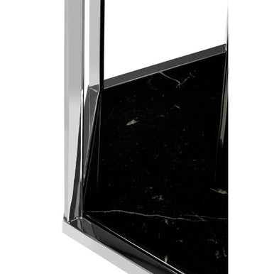 Hexagonal End Table With Black Marble Top & Bottom & Silver Stainless Steel Frame, Piermount