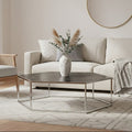 Silver Stainless Steel Frame Hexagon Coffee Table With Black Marble Top, Piermount