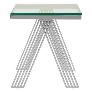 Clear Glass Top End Table With Silver Stainless Steel Slim Lines Frame, Piermount
