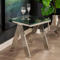 Clear Glass Top End Table With Silver Stainless Steel Slim Lines Frame, Piermount