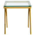 Clear Glass Top End Table With Gold Stainless Steel Slim Lines Frame, Piermount