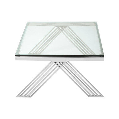 Clear Glass Top Rectangular Coffee Table With Silver Stainless Steel Slim Lines Frame, Piermount