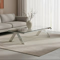 Clear Glass Top Rectangular Coffee Table With Silver Stainless Steel Slim Lines Frame, Piermount