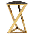 Black Marble Top End Table With Gold-Finished Steel Three Angled Legs & Triangular Base, Piermount