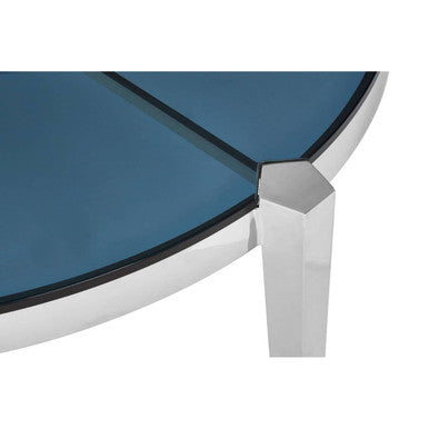 Smoky Grey Glass Round Top Coffee Table With Silver Stainless Steel Frame, Piermount