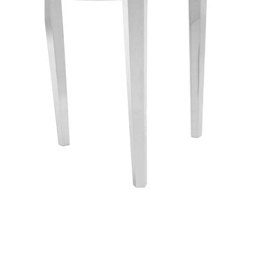 Smoky Grey Glass Round Top End Table With Silver Stainless Steel Frame, Piermount