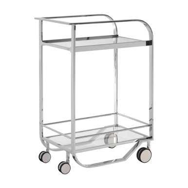 Piermount 2 Tier Serving Trolley Glass Silver Contemporary