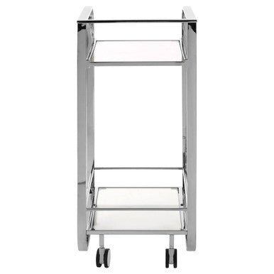 Piermount 2 Tier Serving Trolley Glass Silver Contemporary